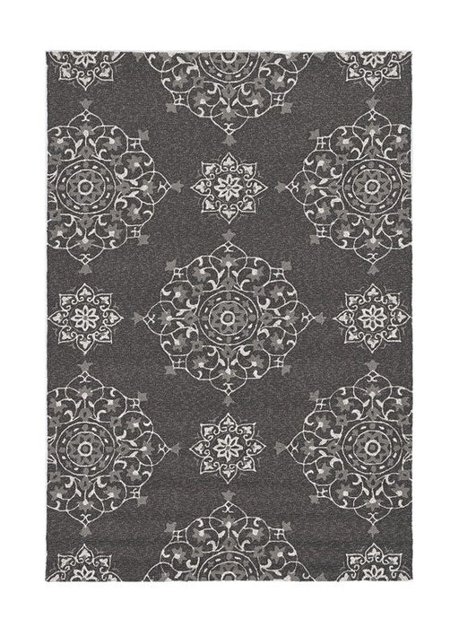 5' X 8' Hand Woven UV Treated Floral Disk Indoor / Outdoor Area Rug - Charcoal Gray