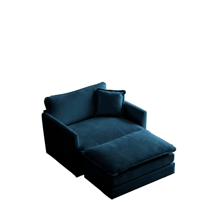 Modern Accent Chair With Ottoman, Living Room Club Chair Chenille Upholstered Armchair, Reading Chair For Bedroom - Blue Chenille
