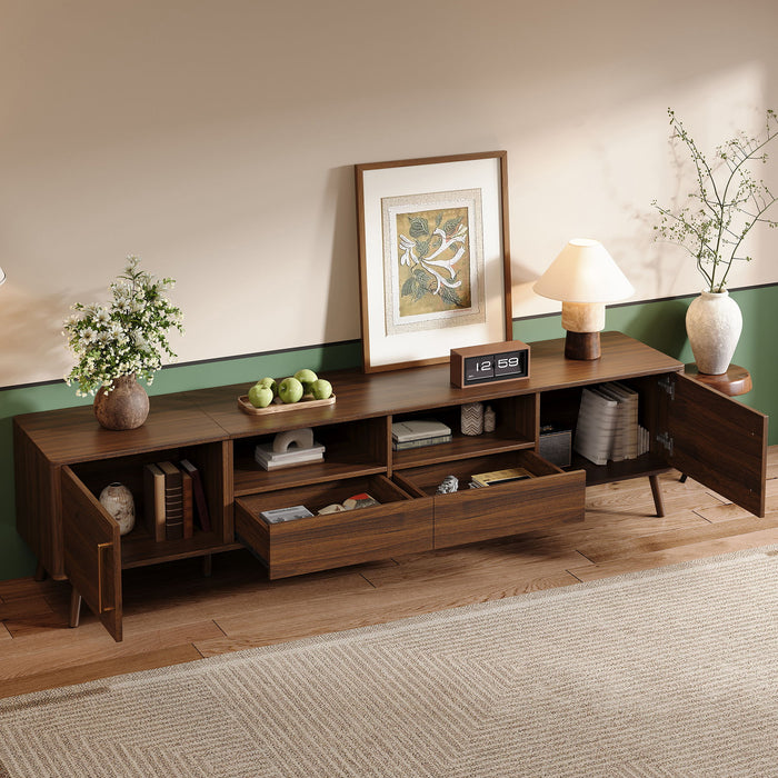 78" TV Stand For 85" TVs With Soft Close Doors, Open Shelf - Walnut Hearth and Haven