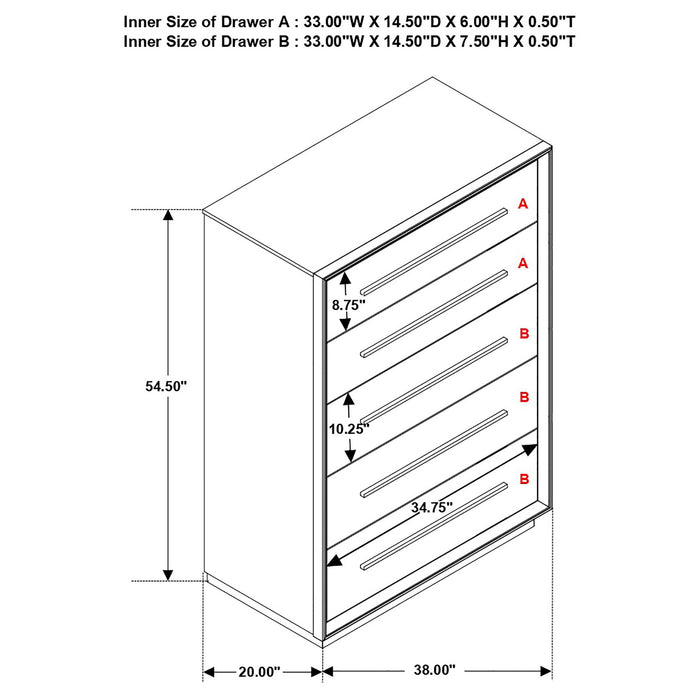 Prescott - 5 Drawer Chest - Brown Furniture Max