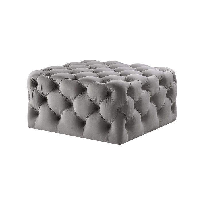 Velvet Rolling Tufted Cocktail Ottoman - Gray