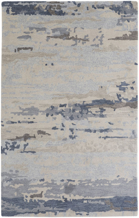 Abstract Tufted Handmade Area Rug - Blue Gray And Ivory Wool - 12' X 15'