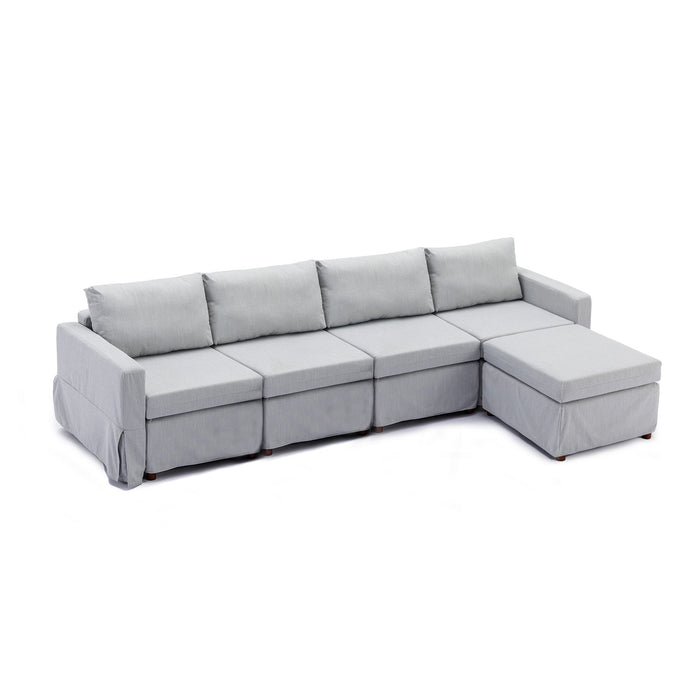 4 Seat Module Sectional Sofa Couch With 1 Ottoman For Living Room, Seat Cushion And Back Cushion Non-Removable And Non-Washable