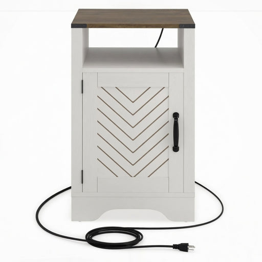 Farmhouse Nightstand With Charging Station & Storage Home Essentials