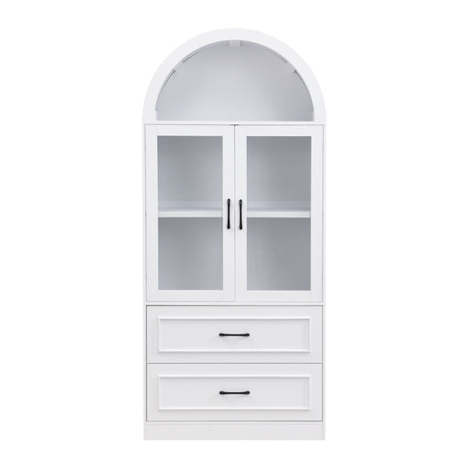 Arched Top Storage Cabinet With Fixed 2 Tier Shelves, 2 Large Drawers Noble House