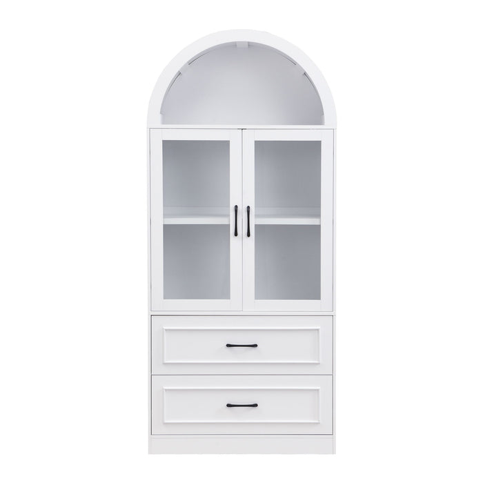 Arched Top Storage Cabinet With Fixed 2 Tier Shelves, 2 Large Drawers Noble House