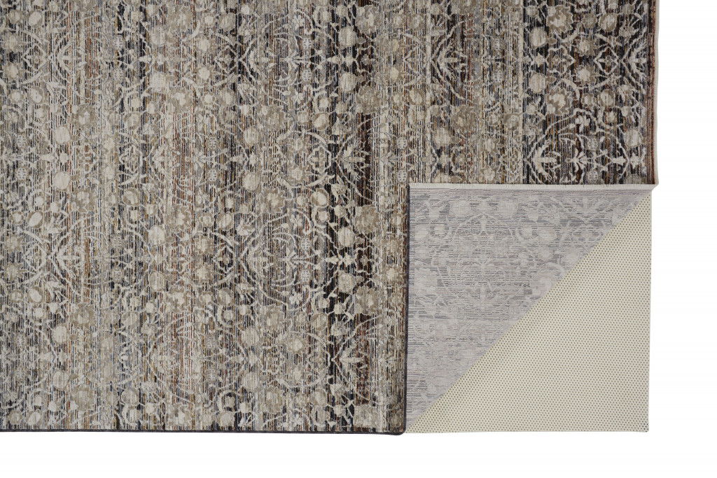 Abstract Distressed Area Rug With Fringe - Gray Ivory And Tan - 10' X 13'
