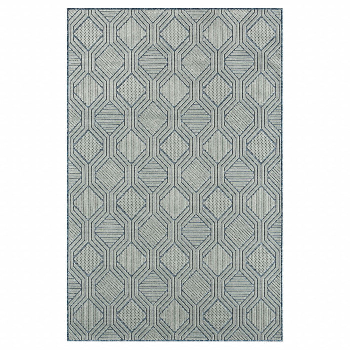 8' X 10' Geometric Stain Resistant Indoor / Outdoor Area Rug - Blue