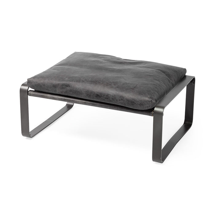 Faux Leather Ottoman - Black