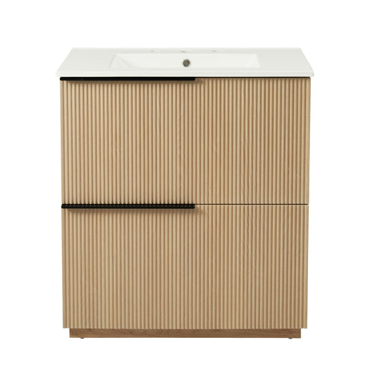 Fluted Bathroom Vanity With Ceramic Sink, Soft Close Slides Noble House
