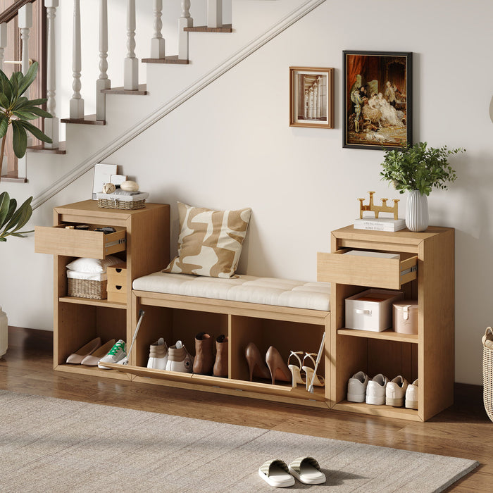Entryway Storage Bench With Cushion, Drawers & Open Shelves Hearth and Haven