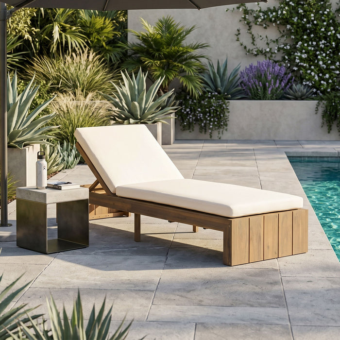 Adjustable Outdoor Chaise Lounge Patio Recliner - Beige / Light Teak Hearth and Haven