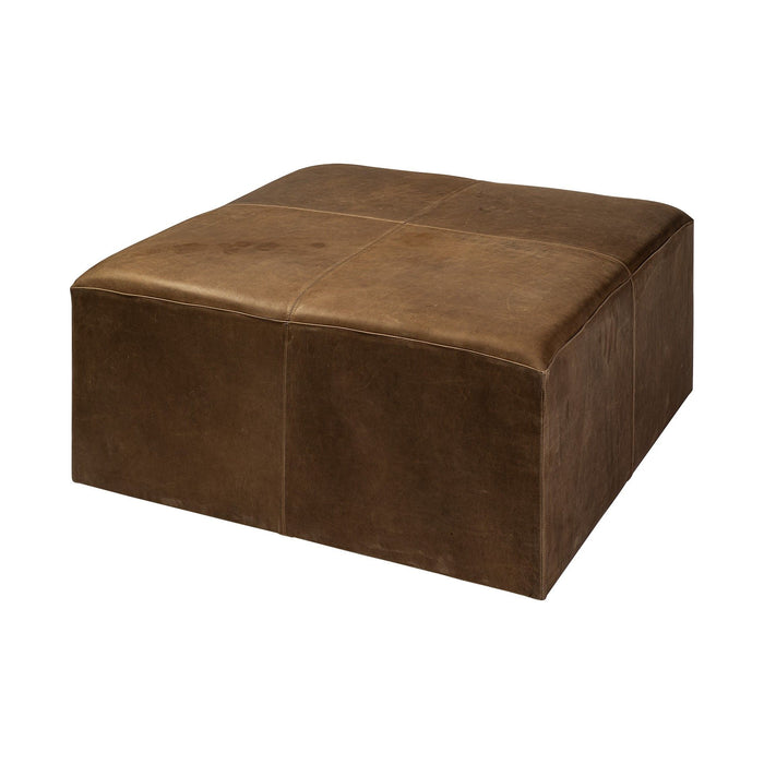 Faux Leather Cube Ottoman - Brown