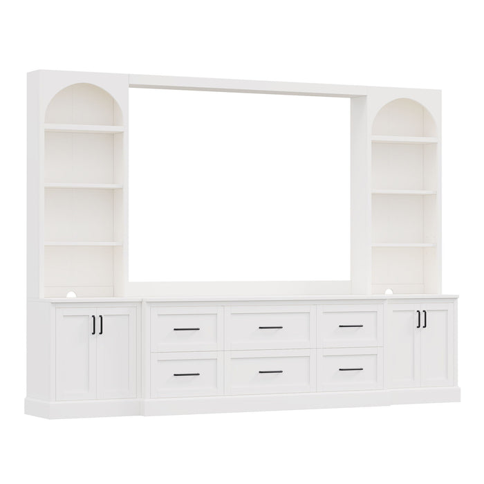 Arched Entertainment Center Wall Unit With 6 Drawers, Large TV Stand With Bookshelves Hearth and Haven