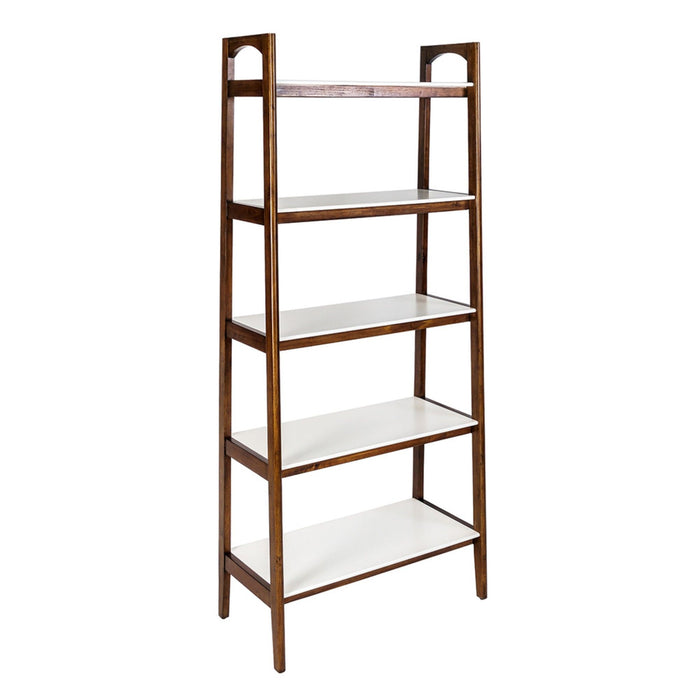 Mid - Century Design 5 Shelf Bookcase - Off White / Pecan