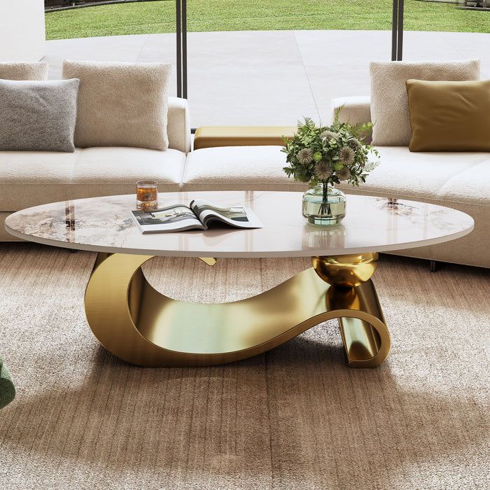 Oval Coffee Table For Living Room - Gold / White Home Essentials