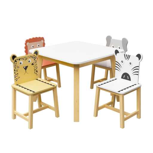 Kids Table And Chair Set With Cartoon Animals Design - White Home Essentials
