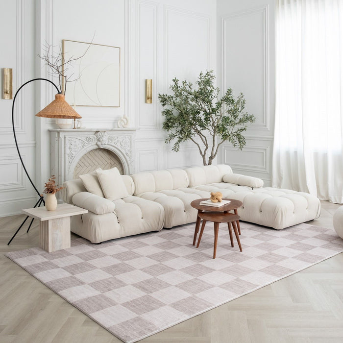 4' x 6' Checkered Area Rug - Beige And Brown