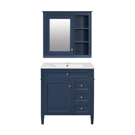 Bathroom Vanity With Top Sink, 2 Doors And 3 Drawers, Freestanding Set With Mirror Cabinet Hearth and Haven