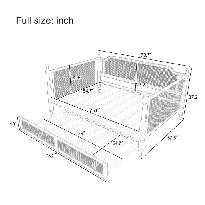 Traditional Style Rattan Daybed, No Box Spring Needed