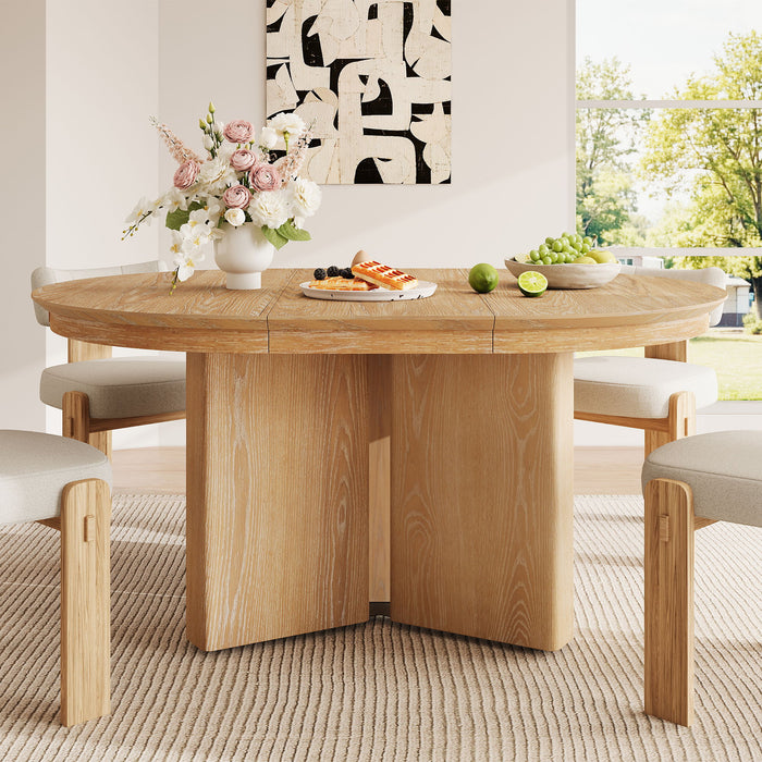 Farmhouse Oval Extendable Dining Table With Pedestal Base Hearth and Haven