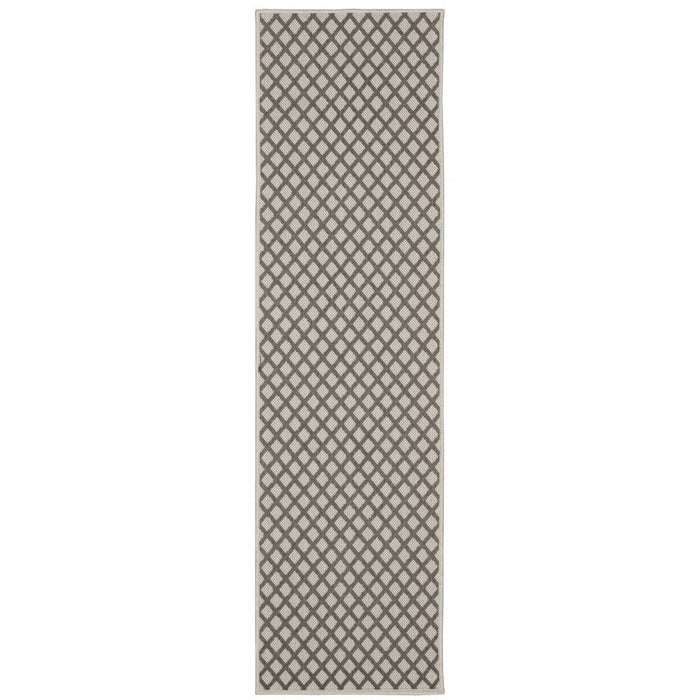 2' X 7' Geometric Stain Resistant Indoor / Outdoor Area Rug - Beige