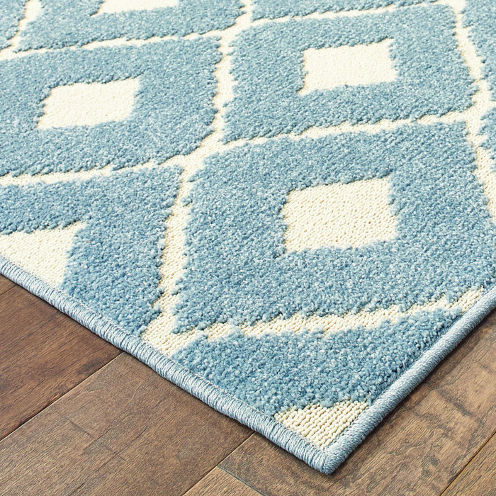 10' X 13' Geometric Stain Resistant Outdoor / Indoor Area Rug - Blue / Ivory