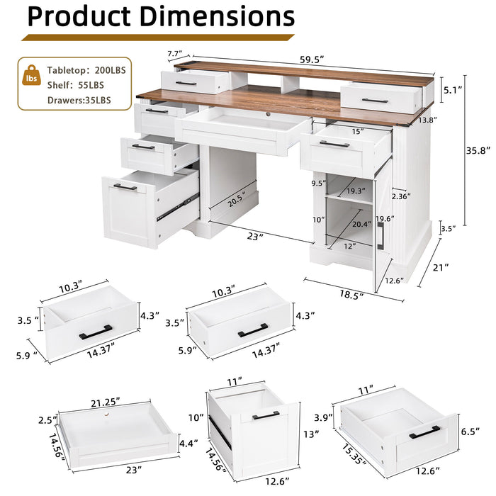 Office Desk With Charging Station & Storage Cabinet Home Essentials