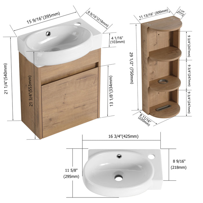 Wall Mounted Bathroom Vanity With Sink And Storage Rack, Soft Close Doors Home Essentials