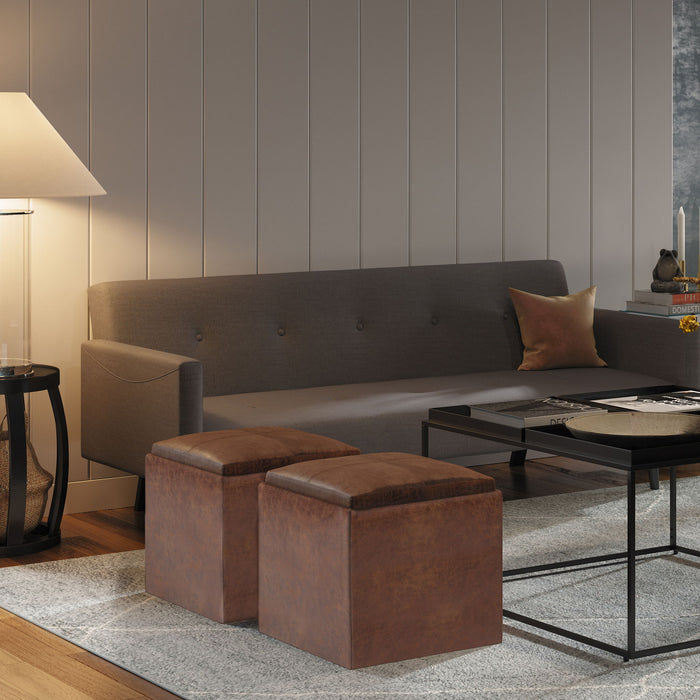 Rockwood - Upholstered Cube Storage Ottoman With Tray Simpli-Home
