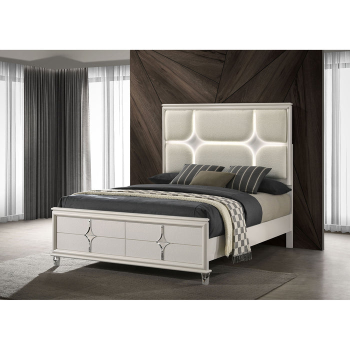 Gwendolyn - Queen Panel Bed With LED Headboard - White Furniture Max