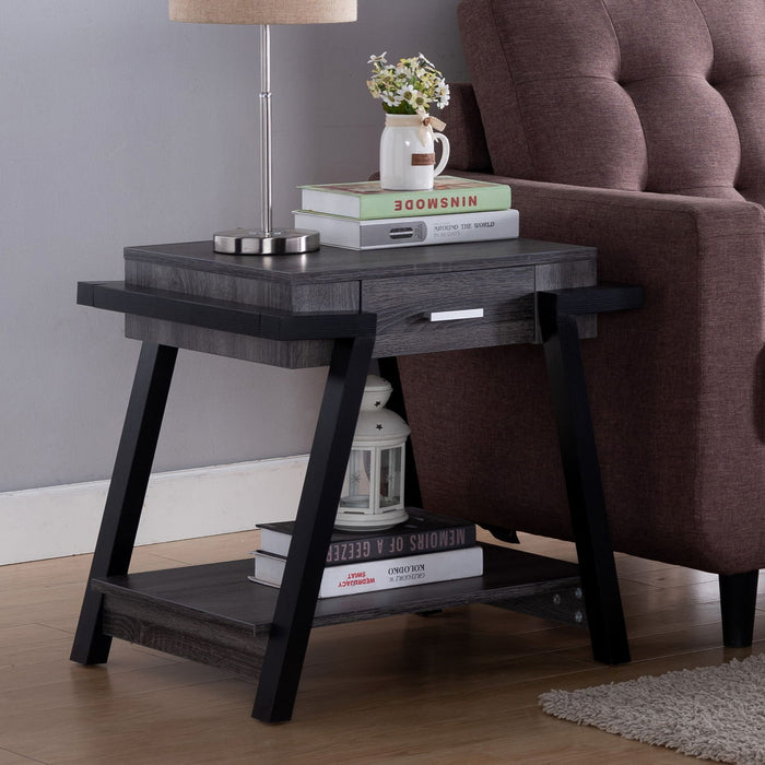 Home End Table With Drawer, Side Table With Storage Shelf - Distressed Gray / Black