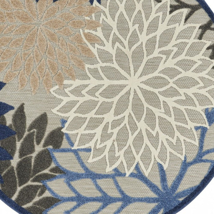 5' Round Round Floral Indoor / Outdoor Area Rug - Blue / Gray