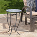 Outdoor Round Side Table With Mosaic Style Top And Curved Iron Legs Noble House