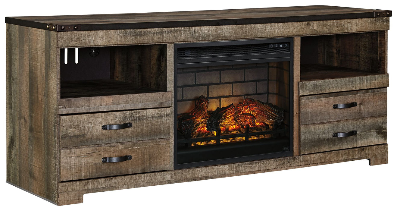 Trinell - 63" TV Stand With Glass/Stone Fireplace Insert - Brown Signature Design by Ashley®