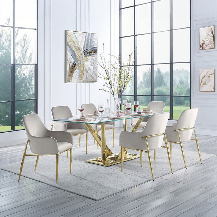 Barnard - Dining Table - Clear Glass & Mirrored Gold ACME