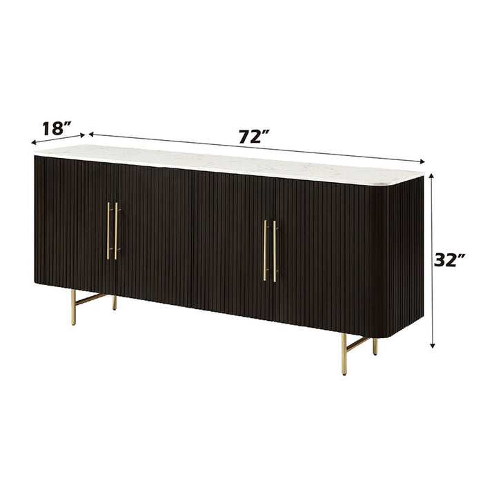 Clayten - Server - White Natural Marble Top & Espresso ACME