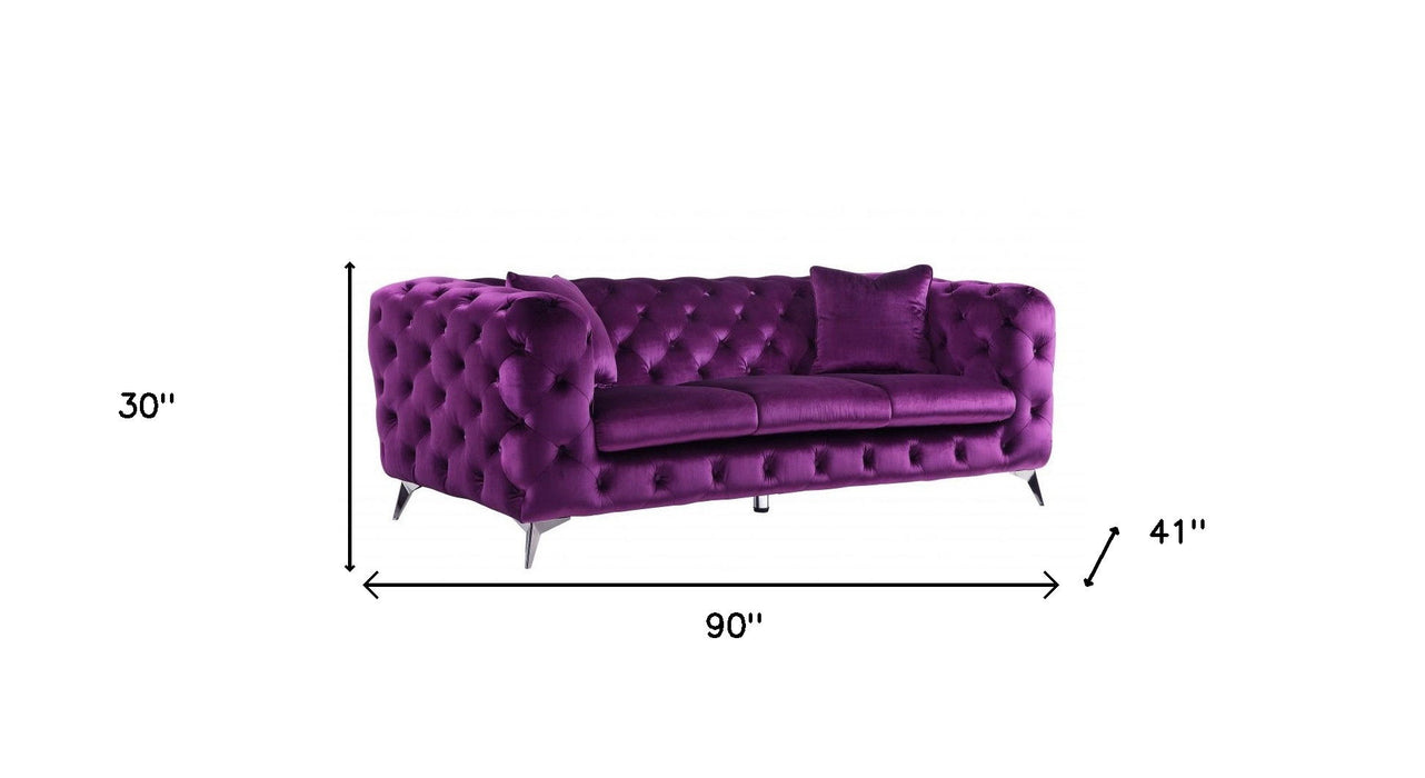 Velvet Sofa & Silver Legs - Purple