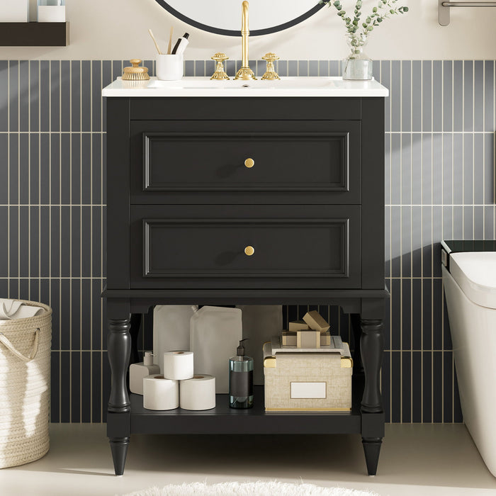 Bathroom Vanity With Sink, 2 Drawers Storage Cabinet, Open Shelf