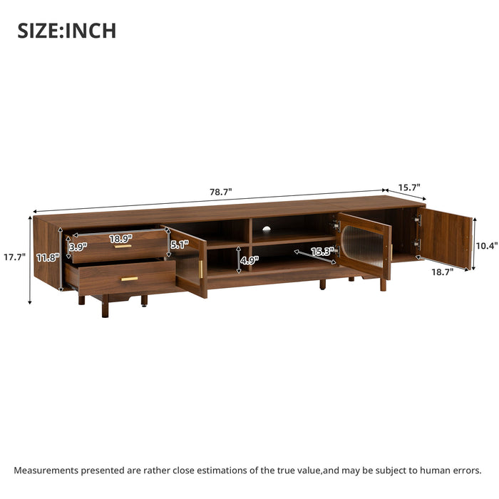 Modern TV Stand With Fluted Glass Doors & 2 Drawers Hearth and Haven