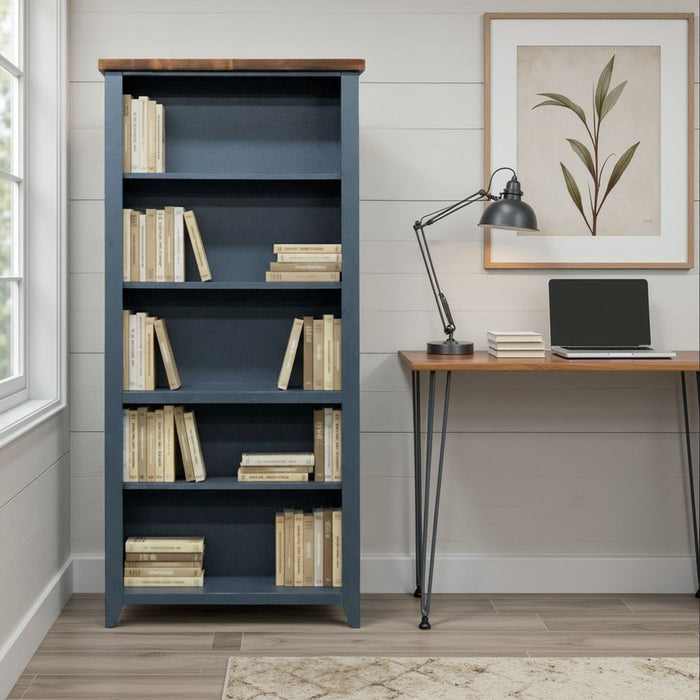 5 Shelf Bookcase - Blue Denim / Whiskey Home Essentials