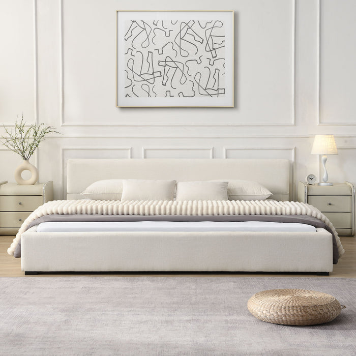 Elegant Wide Bed With Soft Fabric Upholstery Noble House
