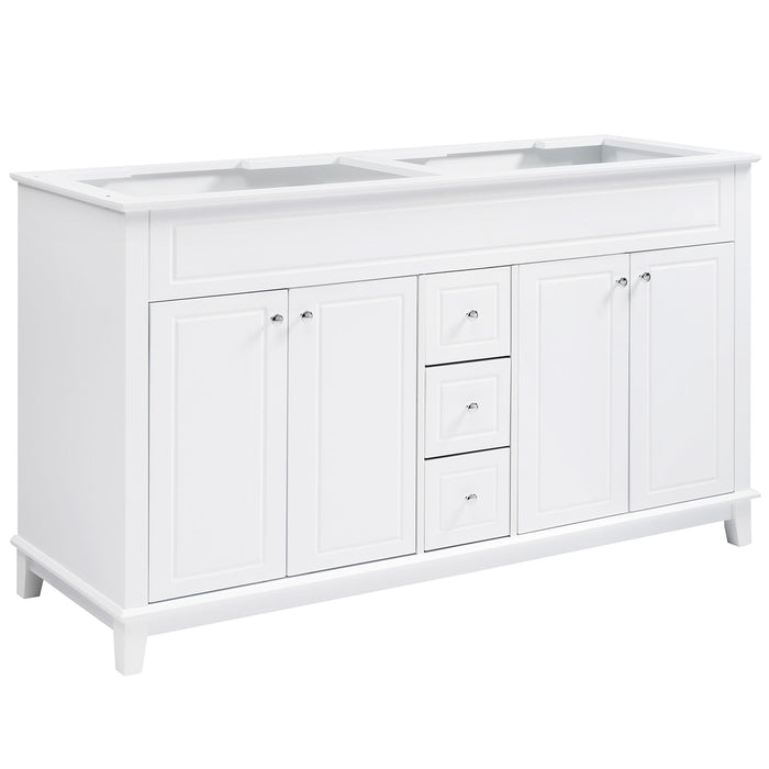 Bathroom Vanity Cabinet Only, 3 Drawers & 4 Doors & Double Layer Shelves - White Noble House