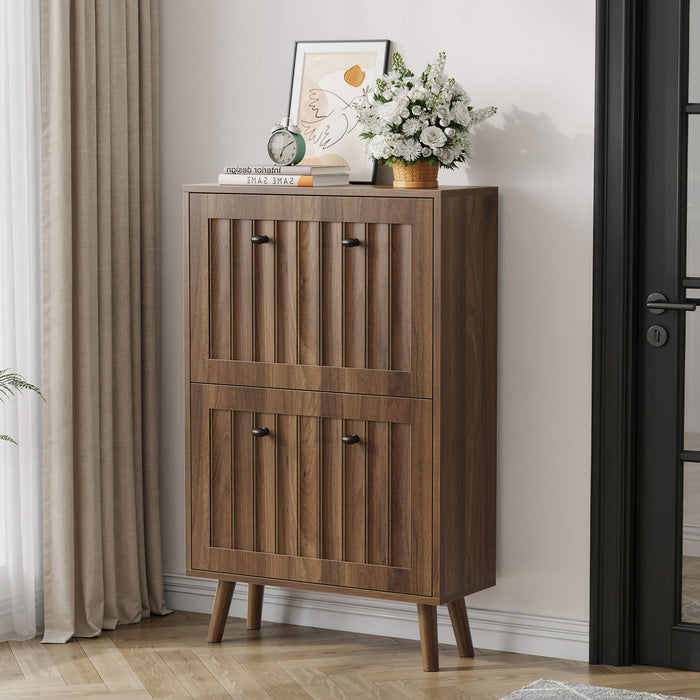Shoe Cabinet, Upright Storage Unit - Walnut Home Essentials