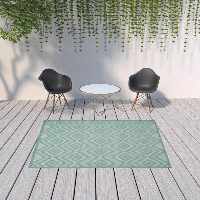 6' X 9' Argyle Indoor / Outdoor Area Rug - Aqua / Teal