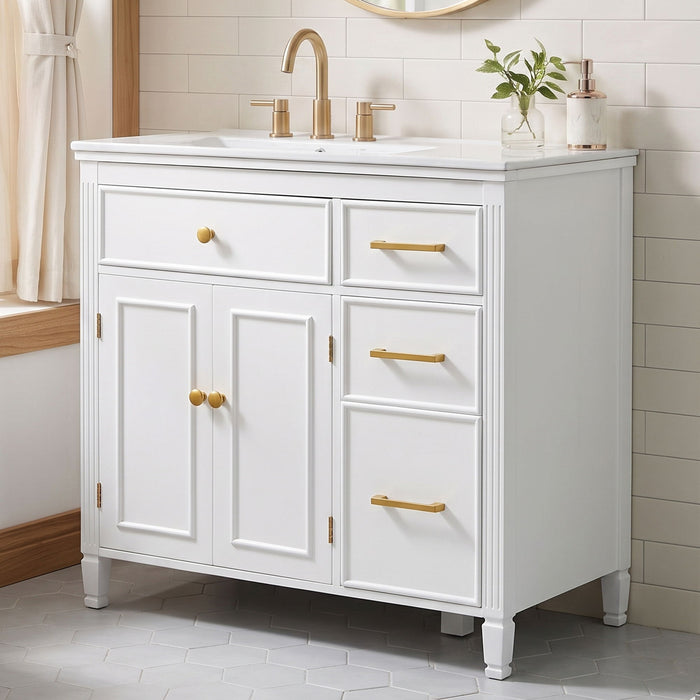Bathroom Vanity With Sink Top, 3 Soft Closing Drawers Noble House