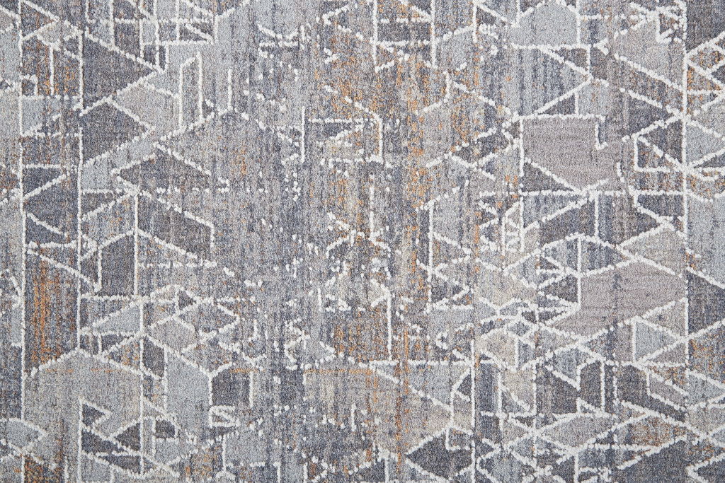 Abstract Power Loom Distressed Stain Resistant Area Rug - Gray Blue And Orange - 12' X 15'