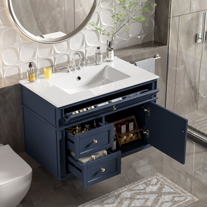 Wall Mounted Bathroom Vanity With 2 Drawers, 1 Tip Out Drawer, 3 Holes Sink Hearth and Haven