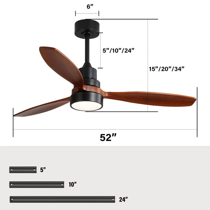 Ceiling Fan With Reversible DC Motor, LED Light, Solid Blades, Remote Control Daily Nest