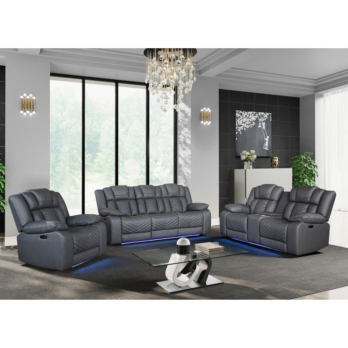 Raize - 10 Power Console Reclining Loveseat With LED And Immersive Sound - Gray Global Furniture USA